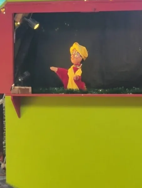 A puppet on stage at the Dhaatu Puppet Santhe