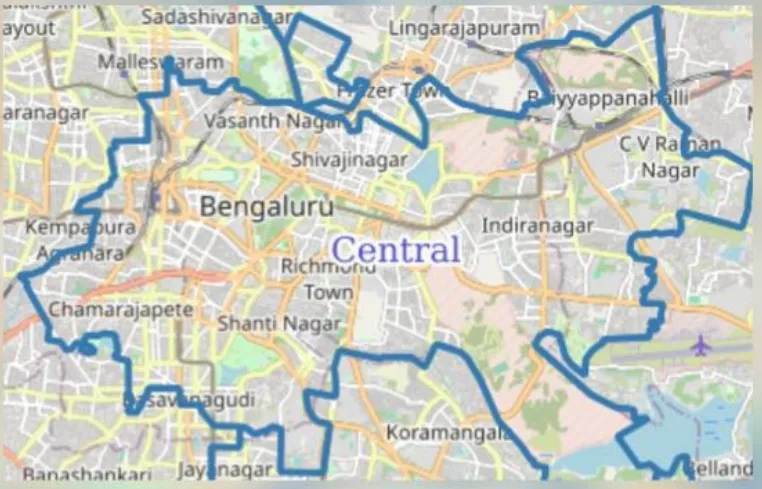 Map of central Bengaluru, from Malleswaram to Koramangala