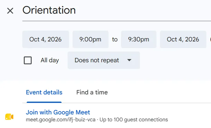 An online orientation call scheduled with volunteers before the event